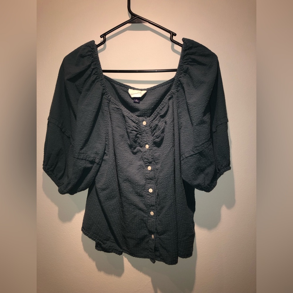 Forest green button up top.